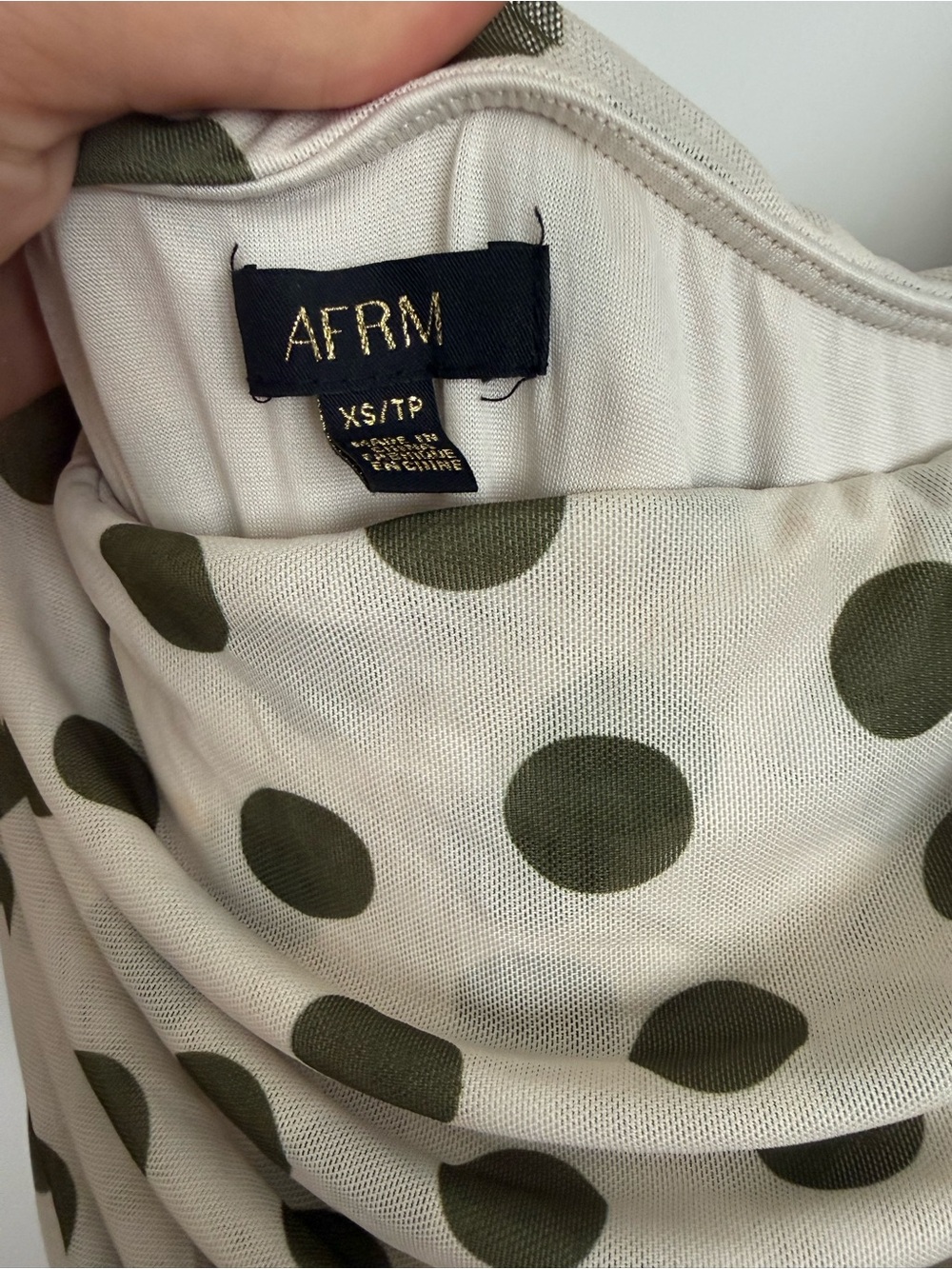 AFRM Cream Maxi Slip Dress with Olive Polka Dots - Picture 3 of 3